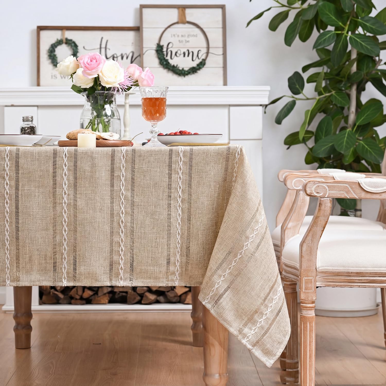 Artoid Mode Mantel Antimanchas de Mesa Rectangular Boho Marrón Mezcla de Algodón 140x180 cm, Estilo rústico, Lavable, mantelería de Cocina, decoración para Vacaciones y Fiestas