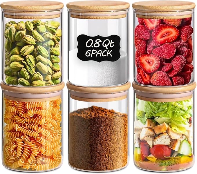 Multi-Sized Comsaf Glass Storage Containers With Lids Set Of 6 (0.6qt/1qt/1.5qt),Glass Pantry Storage Containers