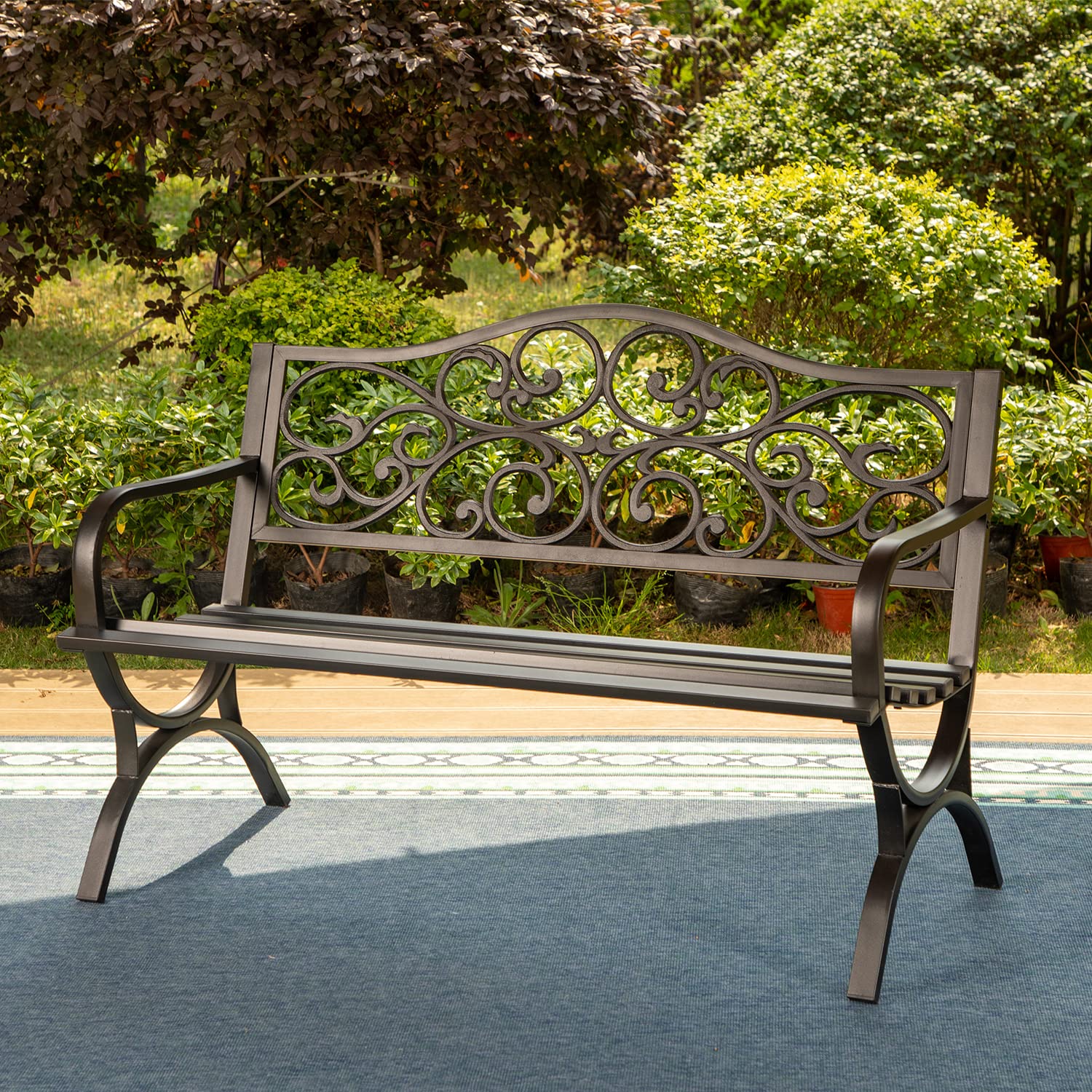 PHI VILLA 50-Inch Cast Iron Garden Bench
