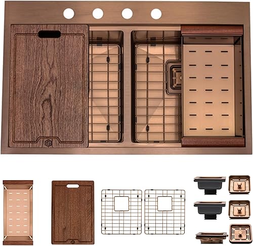 Miniatura 10 de Strictly Sinks - Fregadero con estación de trabajo de cocina de 33 pulgadas, color negro plomizo, cuenco individual de acero inoxidable calibre 16,