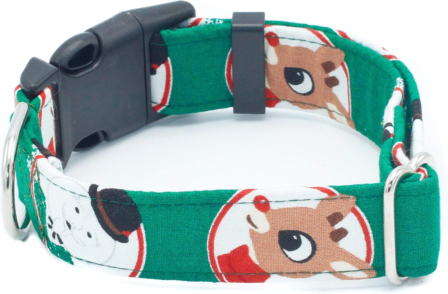 Caninus Collars Rudolph Christmas Dog Collar 1" - 2" Width Martingale, Buckle Holiday Collar (Buckle Collar, M - 2" Width)