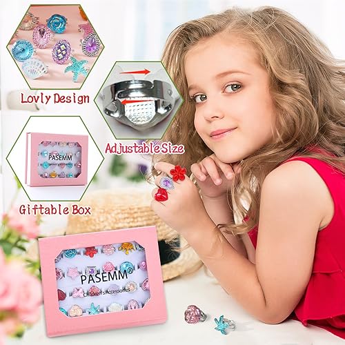 Miniatura 3 de 24 anillos de joyería para niña, ajustables, sin duplicación, anillos de juego para niños en caja, anillos de juego de simulación y disfraces para