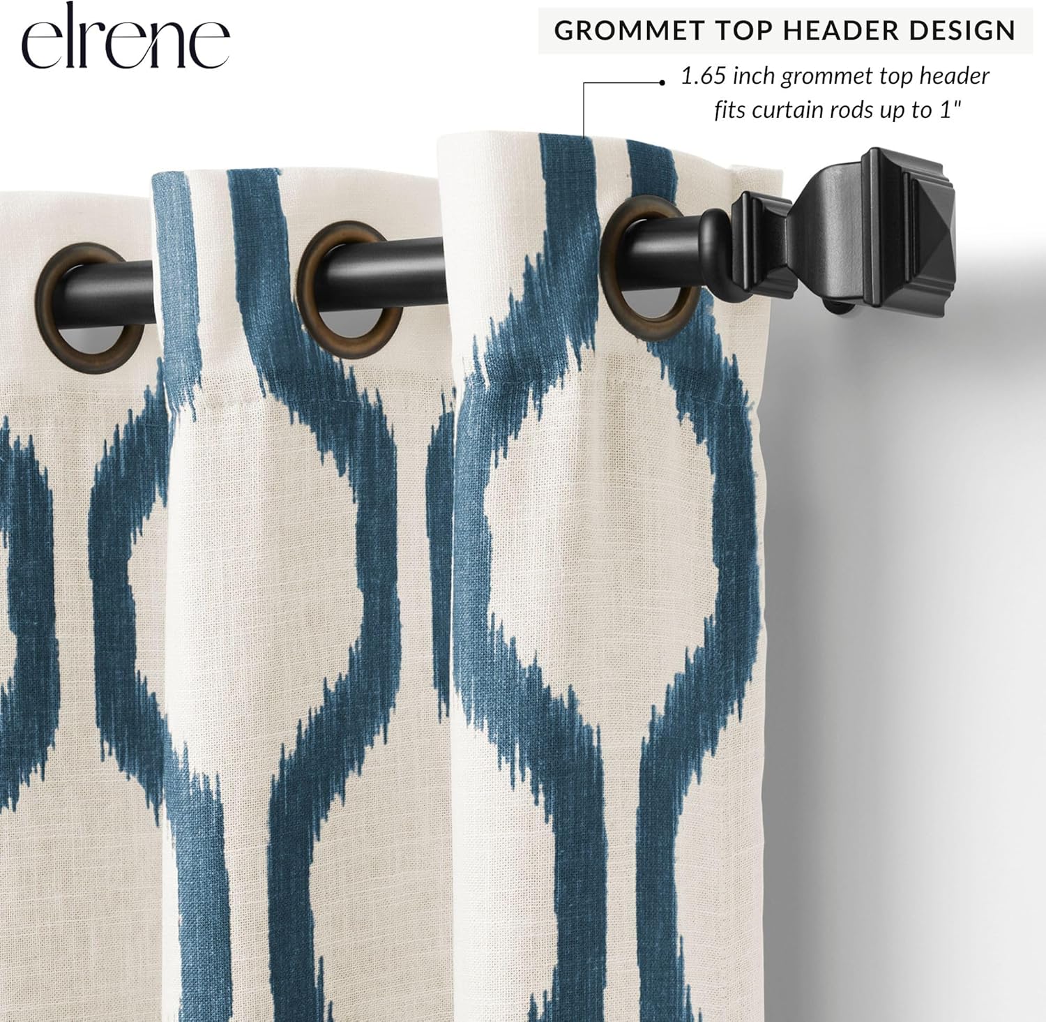 Elrene Home Fashions Renzo Ikat Geometric Room-Darkening Window Curtain, Living Room and Bedroom Drape with Grommets, 52"x84", 1 Panel, Indigo