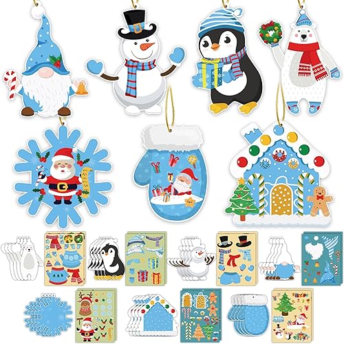GuassLee Kit de manualidades de Navidad para niños, 28 piezas de recortes de Navidad con muñeco de nieve, copo de nieve, pingüino, gnomo,