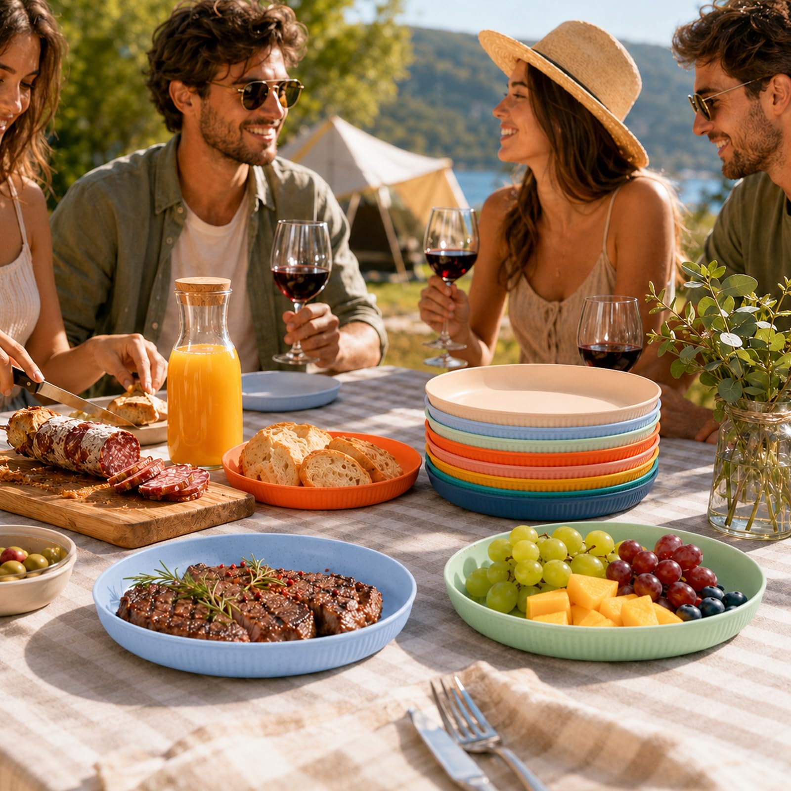 GFUEIGJ 8 Stück Mehrweg Teller 23cm, Mehrweg Camping Teller Plastikteller Bunt Kunststoffteller Spülmaschinenfest für Salat Pasta Party Zuhause Küche, Haushalt & Wohnen