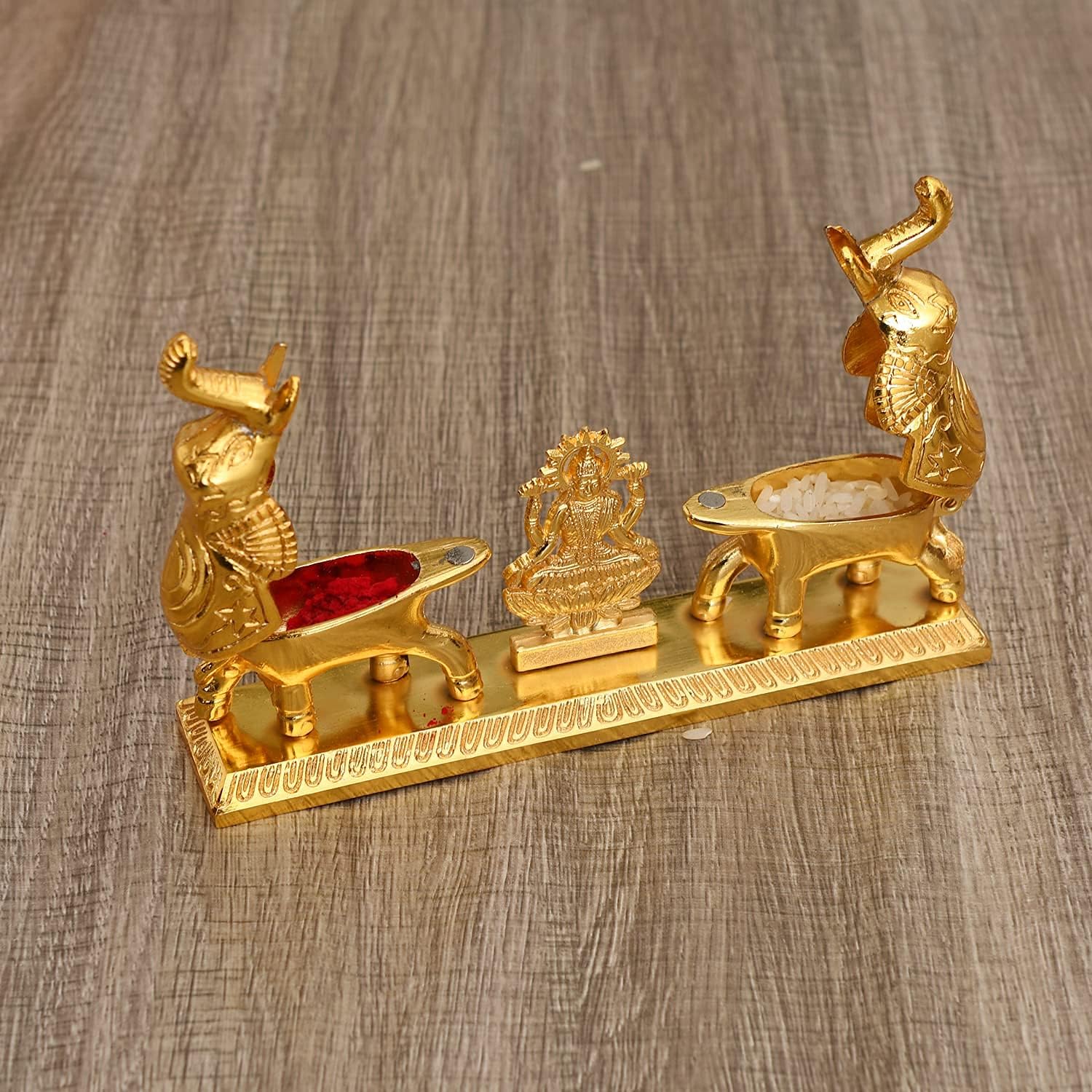 JAIPUR ACE Golden Metal Kumkum Holder/Kumkum Box for Gifting,Pooja, Thali, Mandir, Home, Temple, Gifting Golden Kumkum Box with Laxmi Maa (Laxmi Ji Elephant Kumkum)