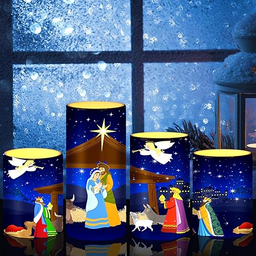 Tiamon Velas LED sin llama, funciona con pilas, luz cálida parpadeante, juego de velas de pilar de Navidad para decoración de mesa navideña