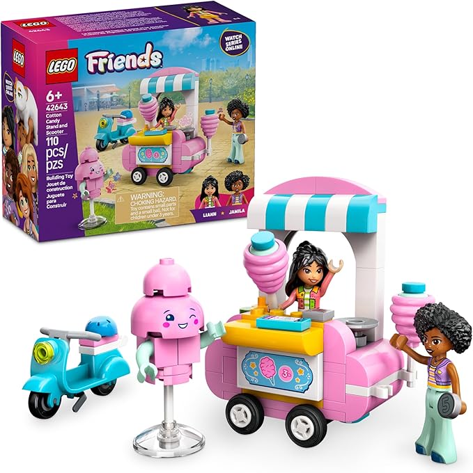 LEGO Friends Cotton Candy Stand and Scooter - Building Toy Pretend Play Set for Kids, Girls and Boys, Ages 6+