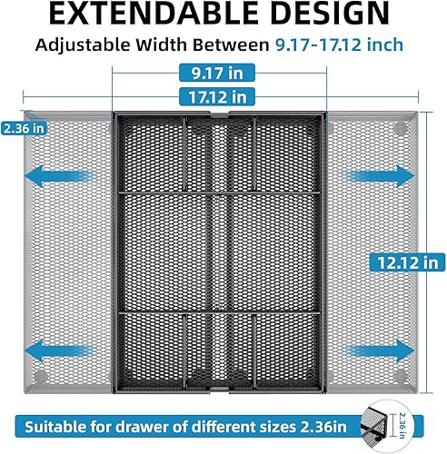 Miniatura 2 de Marbrasse Organizador de cajones de escritorio expandible, bandeja organizadora de cajones de malla con 10 compartimentos ajustables, organizadores