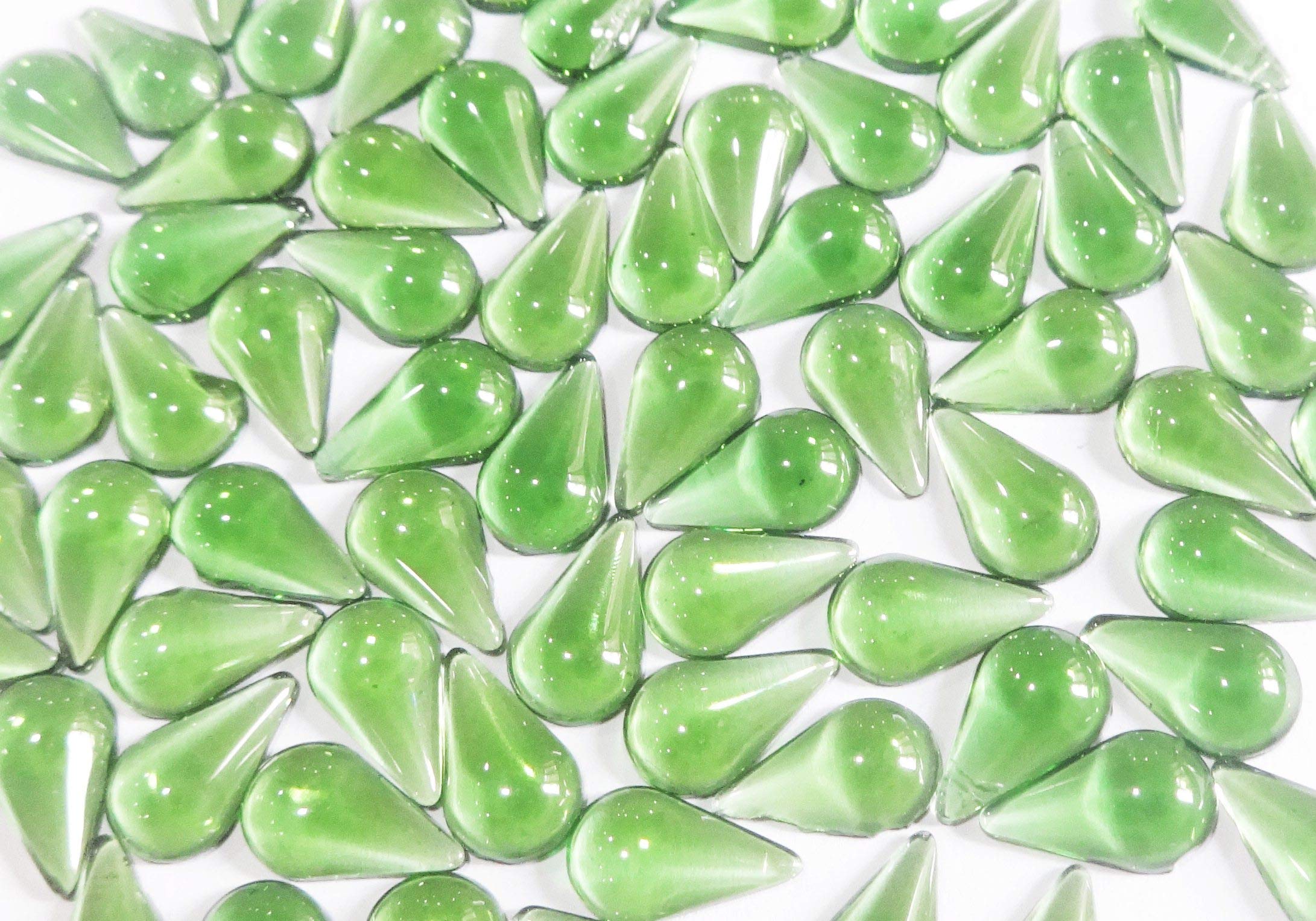 Excel Impex Completely Flat Bottom Drop Shaped Glass Crystals, Glass Pebbles Glass Gems for Decoration, Making Crafts or Aquarium Decor(13 mm x 10mm x 4mm Size)- Set of 60 | Green 1