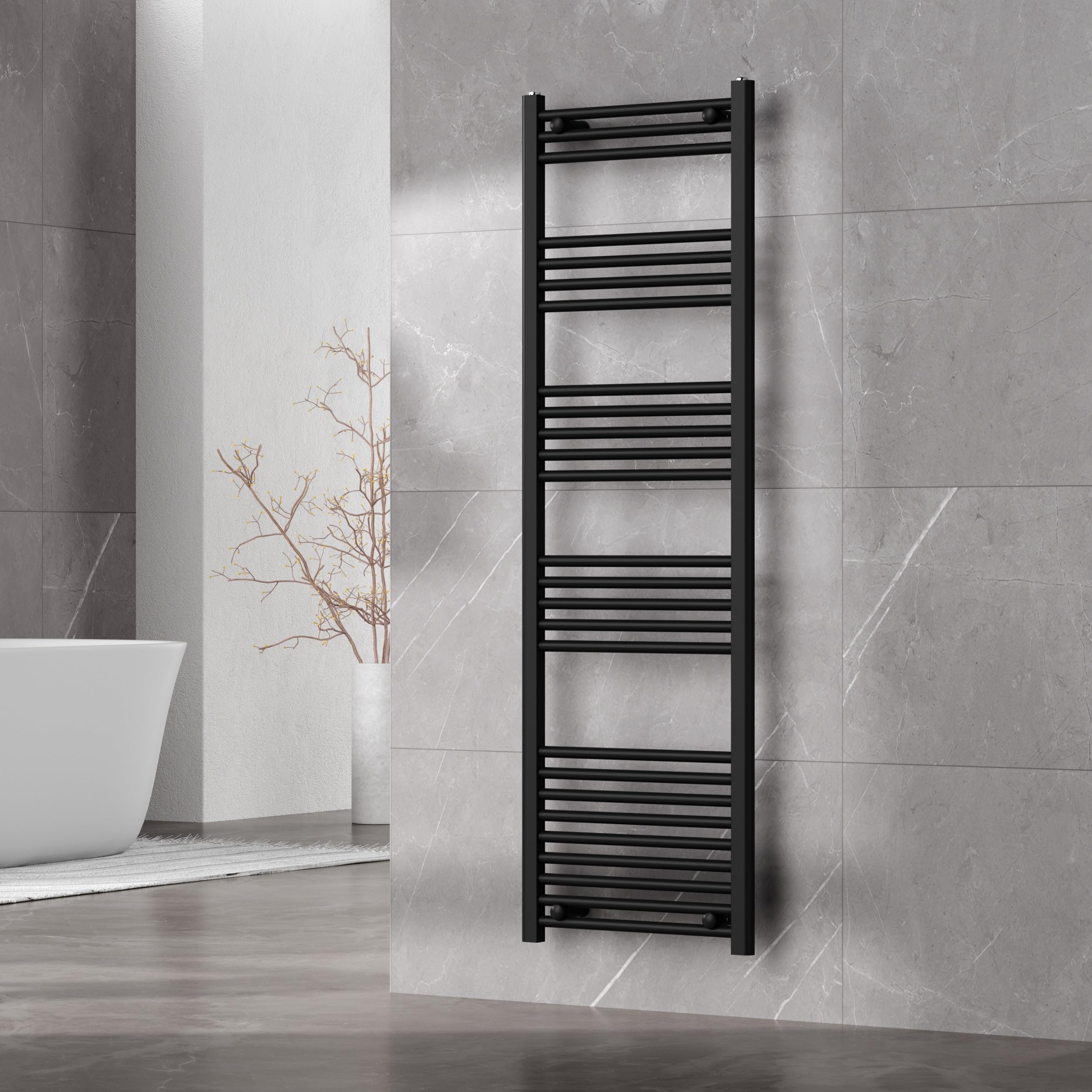 Nola Bathroom Towel Rail Heated Bathroom Radiator Wall Mounted Ladder Rail Black - 1600mm x 500mm