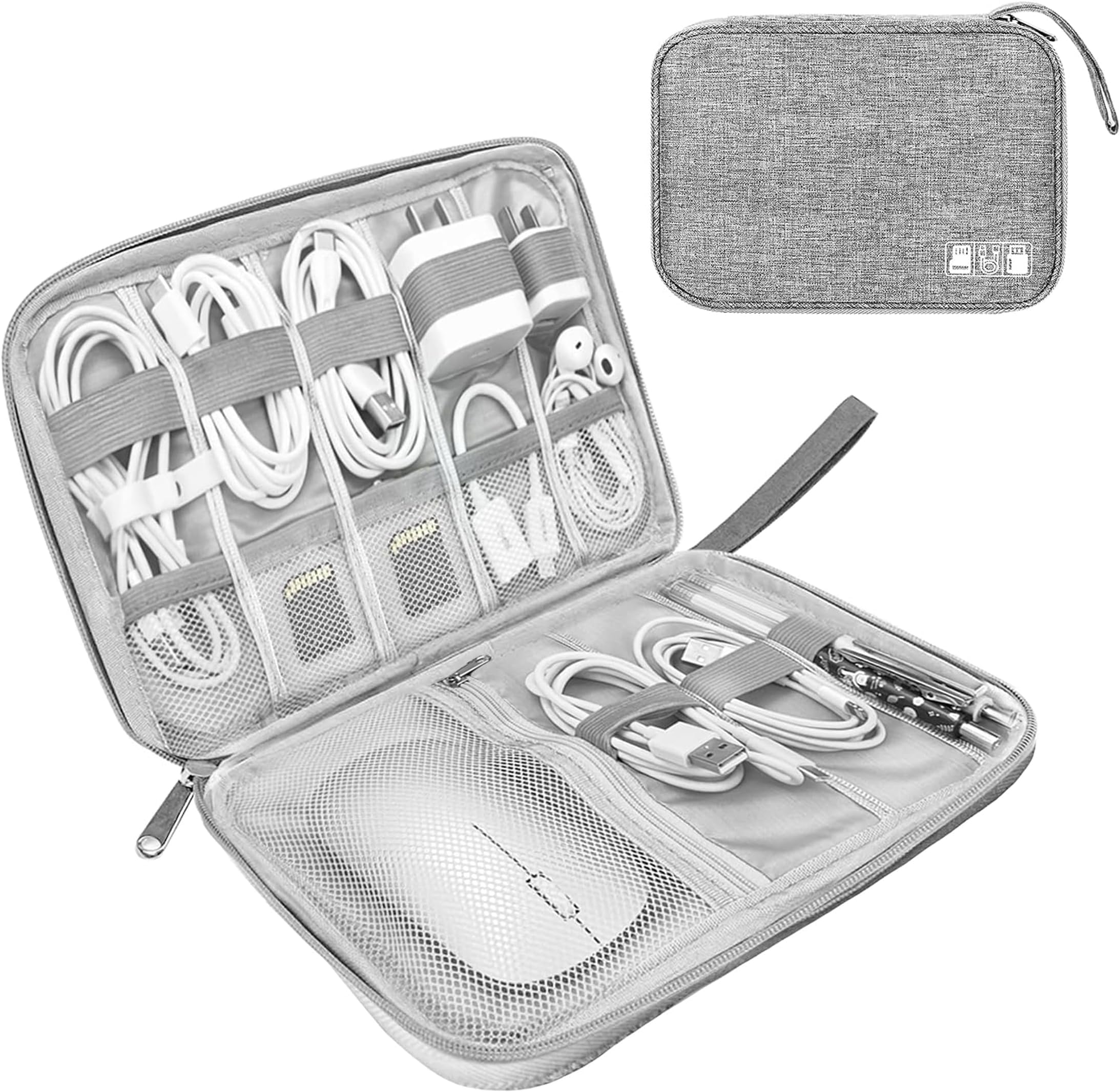 Lcsmaokin Electronics Organizer Travel Case,Electronic Accessories Storage Bag,Portable Waterproof Cable Organizer Bag,Travel Cord Organizer Bag for Small Charging Cord Storage,Cables,SD Card (Grey)