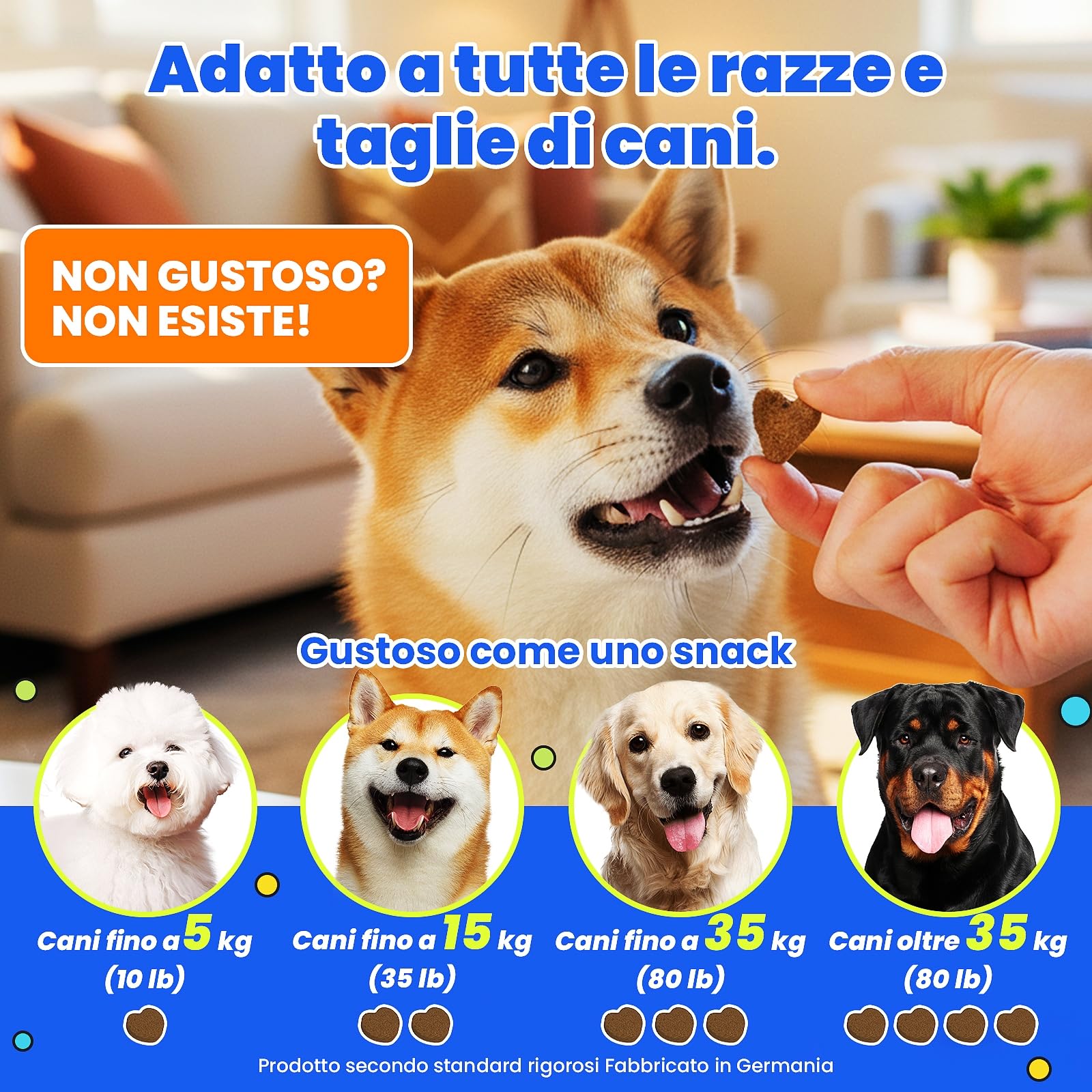 10-in-1 Probiotici per Cani - 500g Formula Premium con Probiotici e Prebiotici, per la Cura Quotidiana dell'Intestino e il Benessere Generale, Facile da Somministrare, Altamente Palatabile, 300 Snacks
