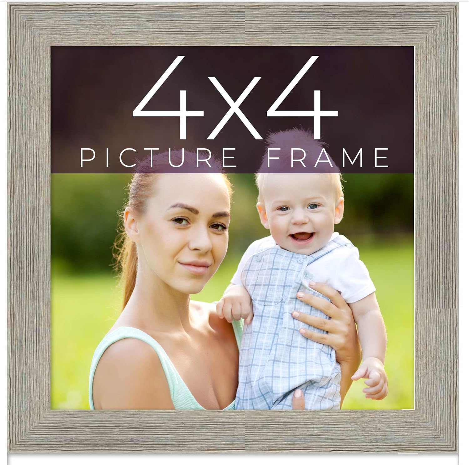 4x4 IN Frame Grey Real Wood Picture Frame Width 1.5 Inches | Interior Frame Depth 0.5 Inches | Barn Grey Distressed Photo Frame Complete with UV Acrylic, Foam Board Backing & Hanging Hardware