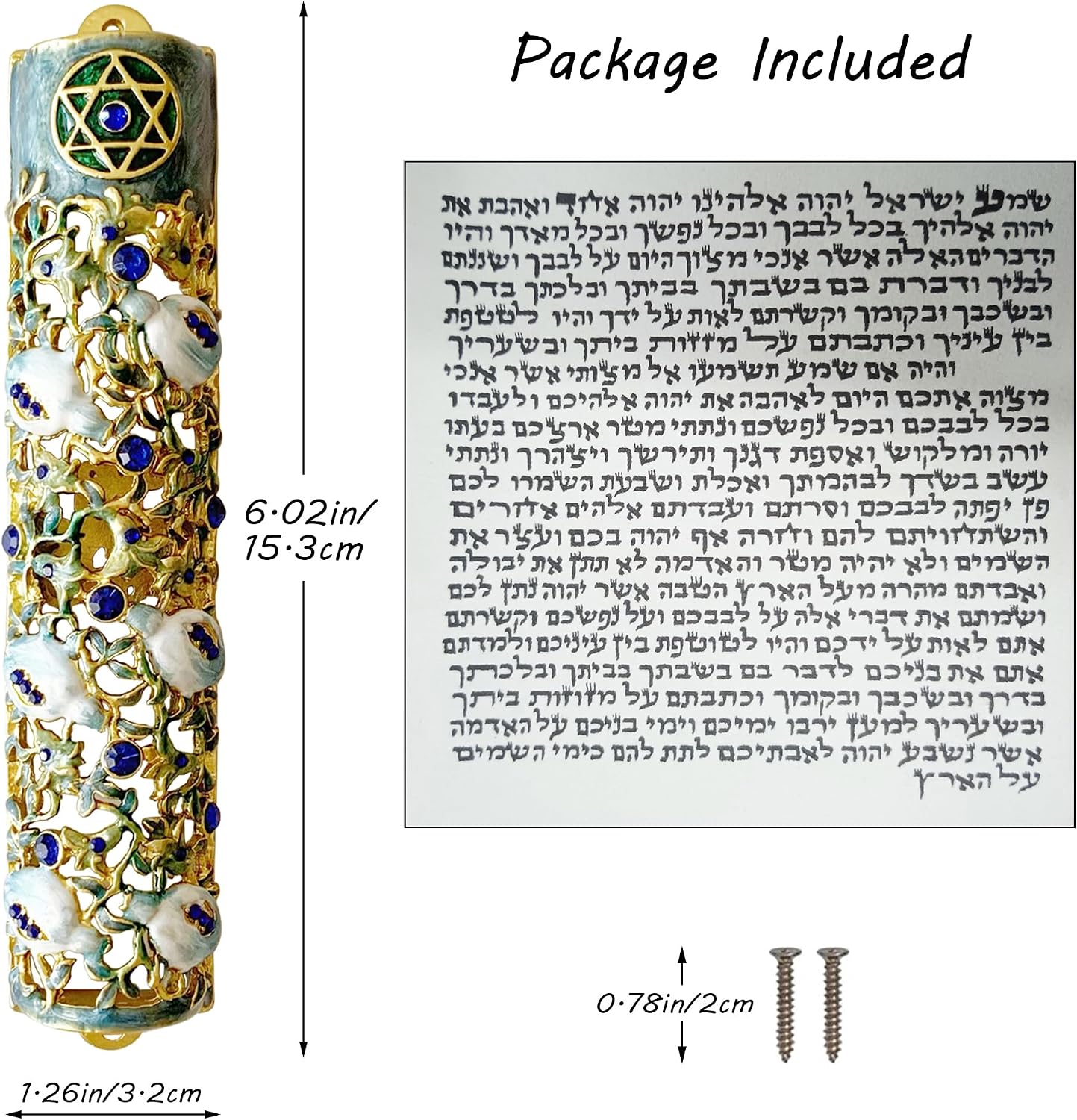 Hand Painted Mezuzah, Exquisite Enamel Mezuzah with Star of David and Blue Crystal Accent image 2