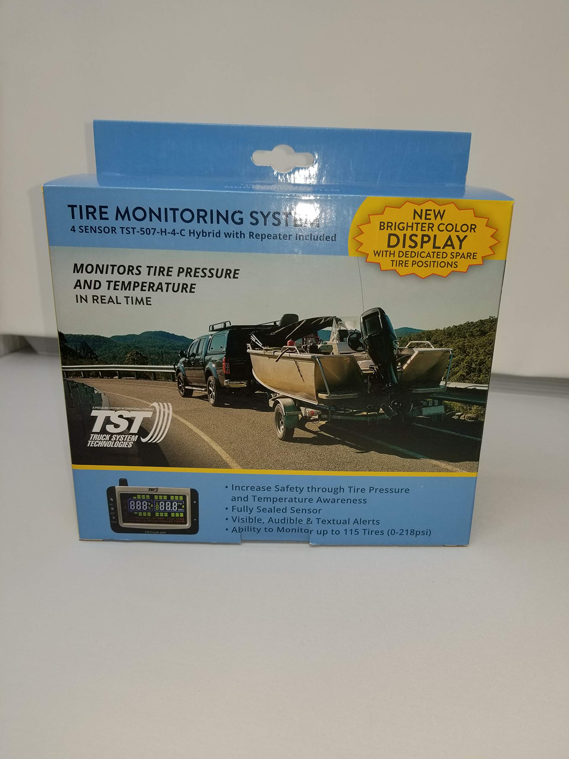 TST 507 Tire Pressure Monitoring System with 4 Flow Hybrid Cap Sensors and Color Display for Metal/Rubber Valve Stems by Truck System Technologies, TPMS for RVs, Campers and Trailers