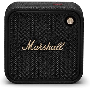 marshall will ii wireless bluetooth speaker over 17 + hours playtime ip67 waterproof - black and brass