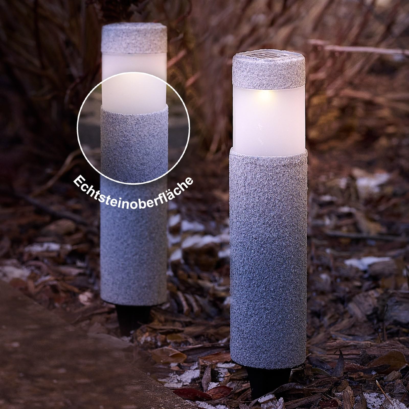 Eaxus Solarlichter onyX 12er-Set | LED Gartenleuchten mit Echtstein-Oberfläche | Wegeleuchten mit Erdspieß | Wetterfest | für Garten, Balkon & Terrasse | Grau