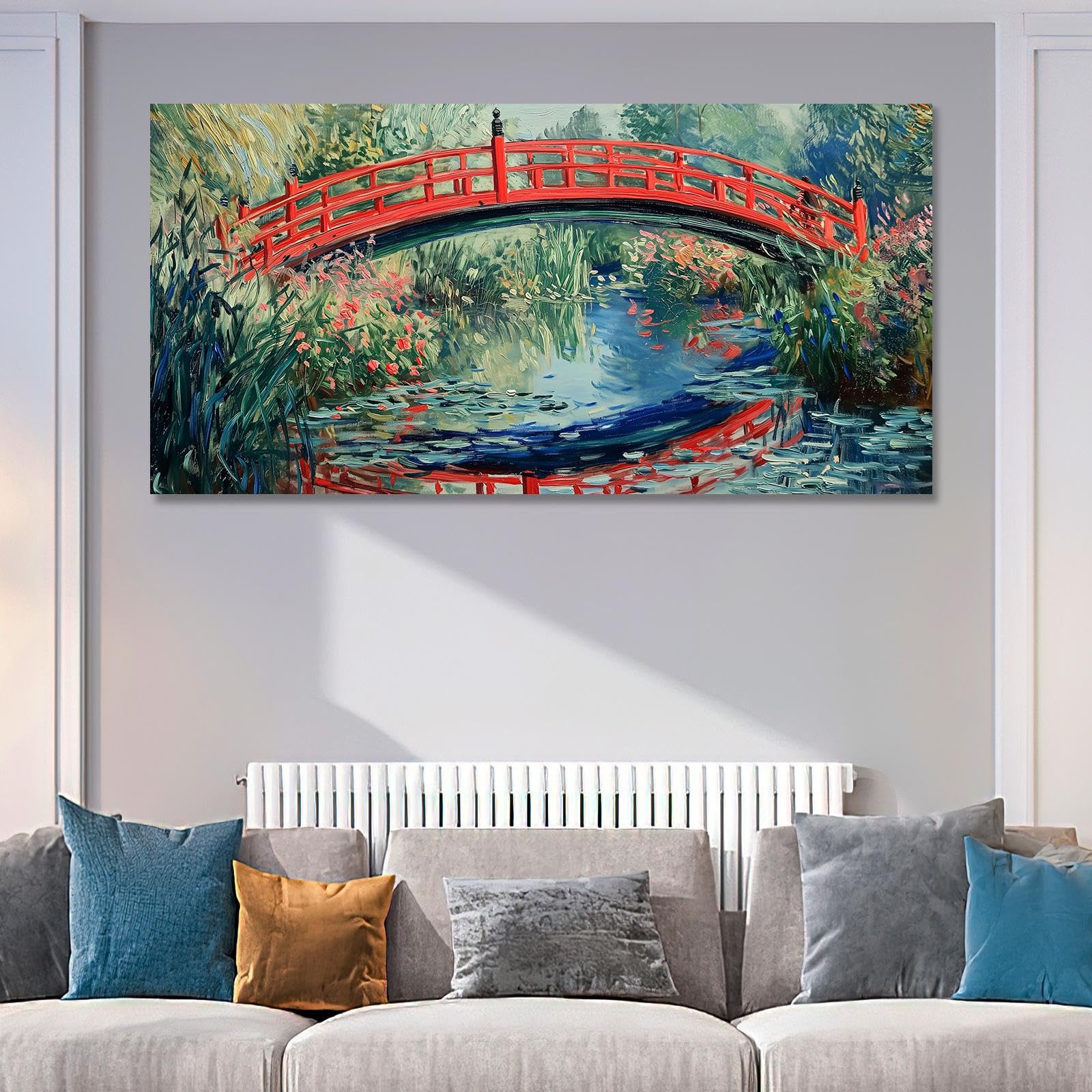 IKDZCM Nowoczesny abstrakcyjny krajobraz sztuka ścienna słynny Monet obraz na płótnie nordycki plakat wydruk obraz do salonu dekoracja domu 60 x 123 cm z ramą rozciągniętą i oprawioną gotowy do