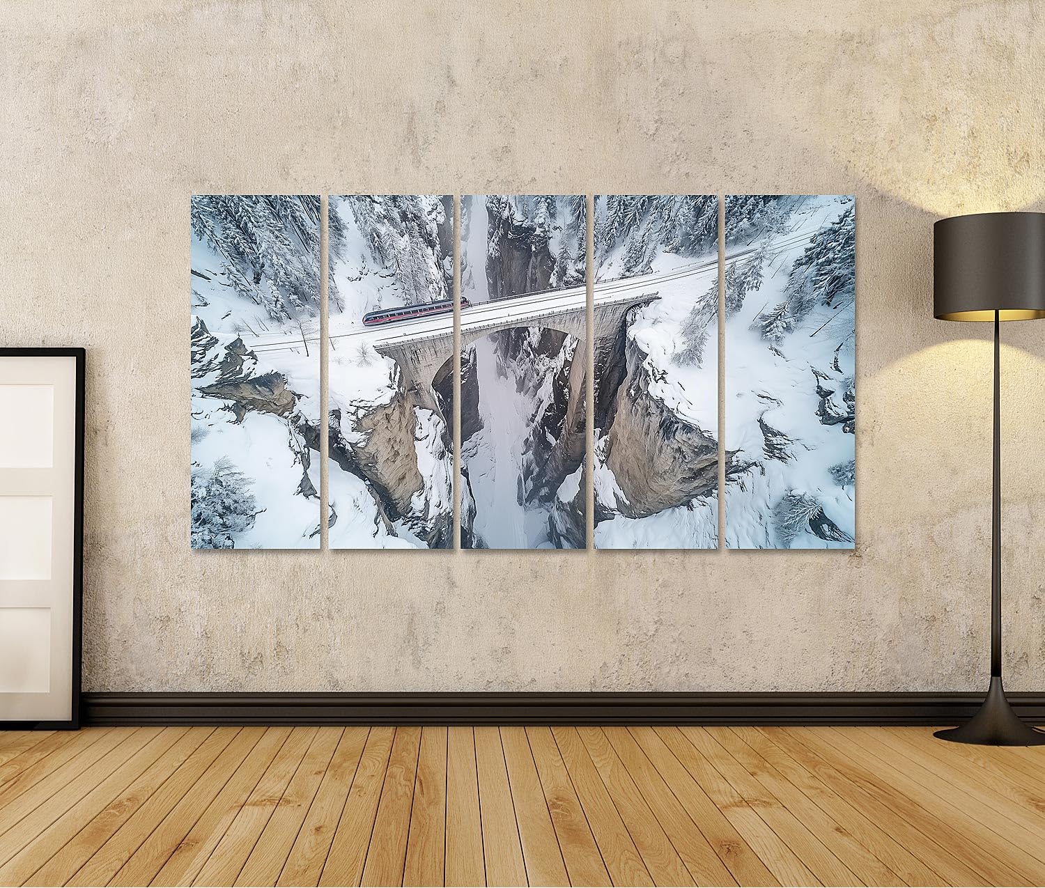 islandburner Primer cuadro sobre lienzo tren en puente alto nevado en majestuoso cañón cuadros murales carteles