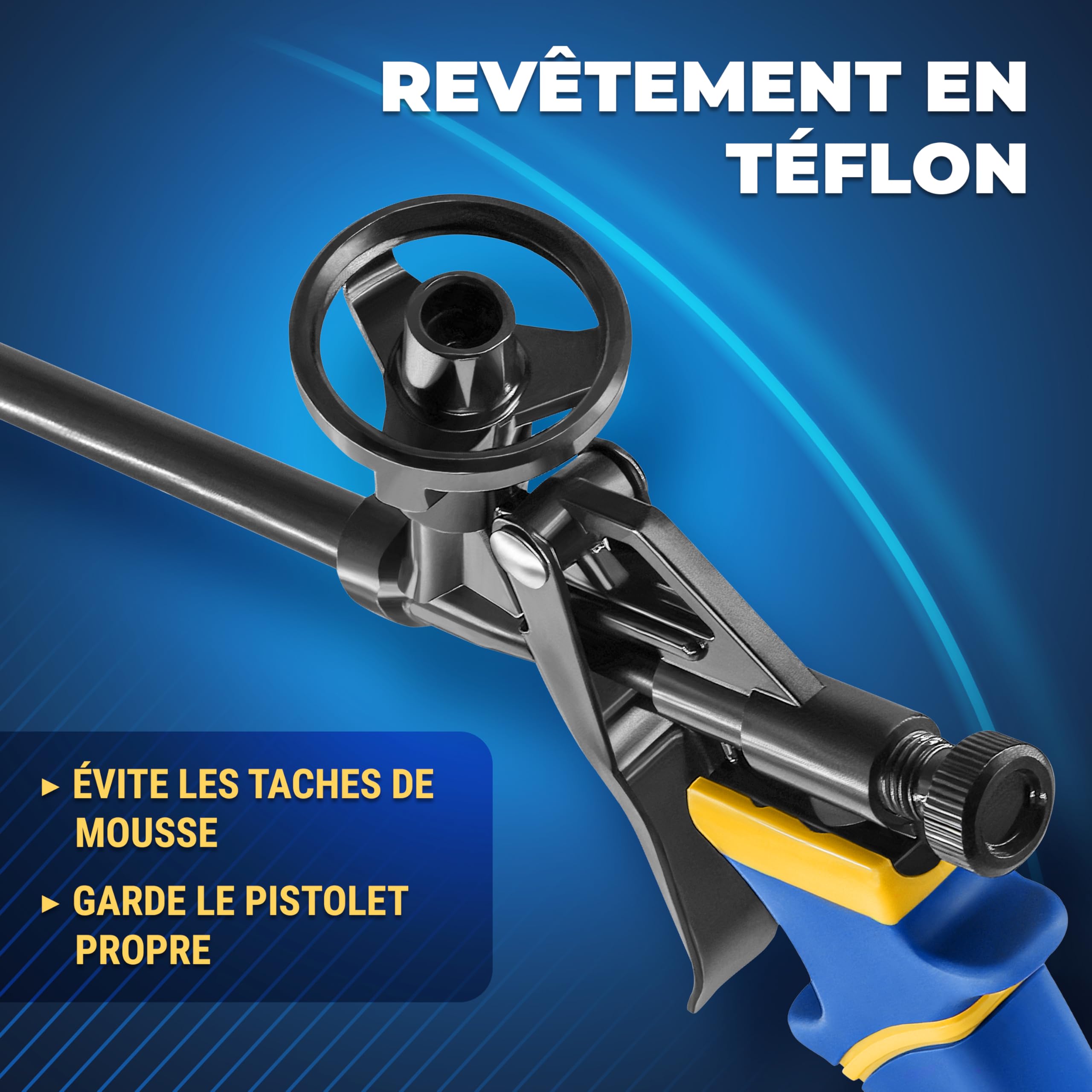 S&R Pistolet à Mousse Expansive Polyuréthane Pistolet à Calfeutrer Professionnel avec sortie mousse réglable et précise. Support cartouche en Téflon.