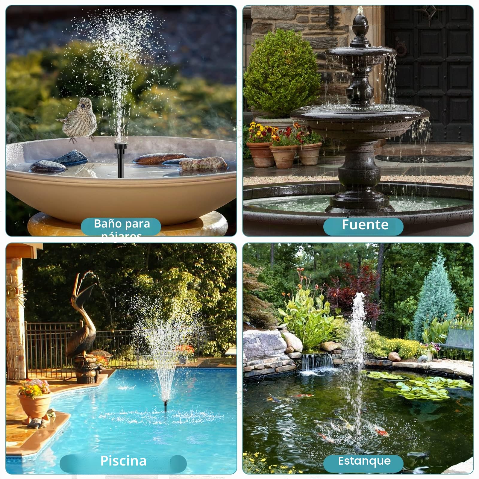 POPOSOAP Bomba de agua solar de 12 W, bomba de fuente de agua solar con bomba sumergible de 160 GPH para estanque, estanque, pecera, jardín, piscina, características de agua