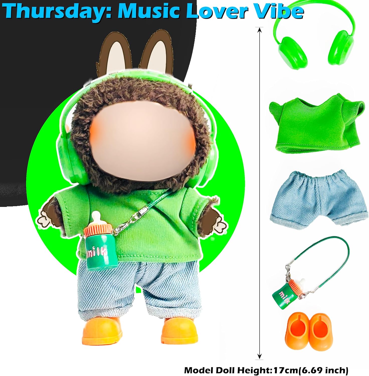 Clothes Set for Labooboo 1.0 2.0 3.0 - 6 Sets 17cm Doll Clothes, Premium Summer Outfit Set with Accessories for Play & Display (Jeans Look(No Doll))