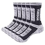 YUEDGE Women\'s Outdoor Hiking Socks Moisture Wicking Cotton Cushioned Crew Athletic Socks Padded Boot Socks For Women Size 6-9, 5 Pairs