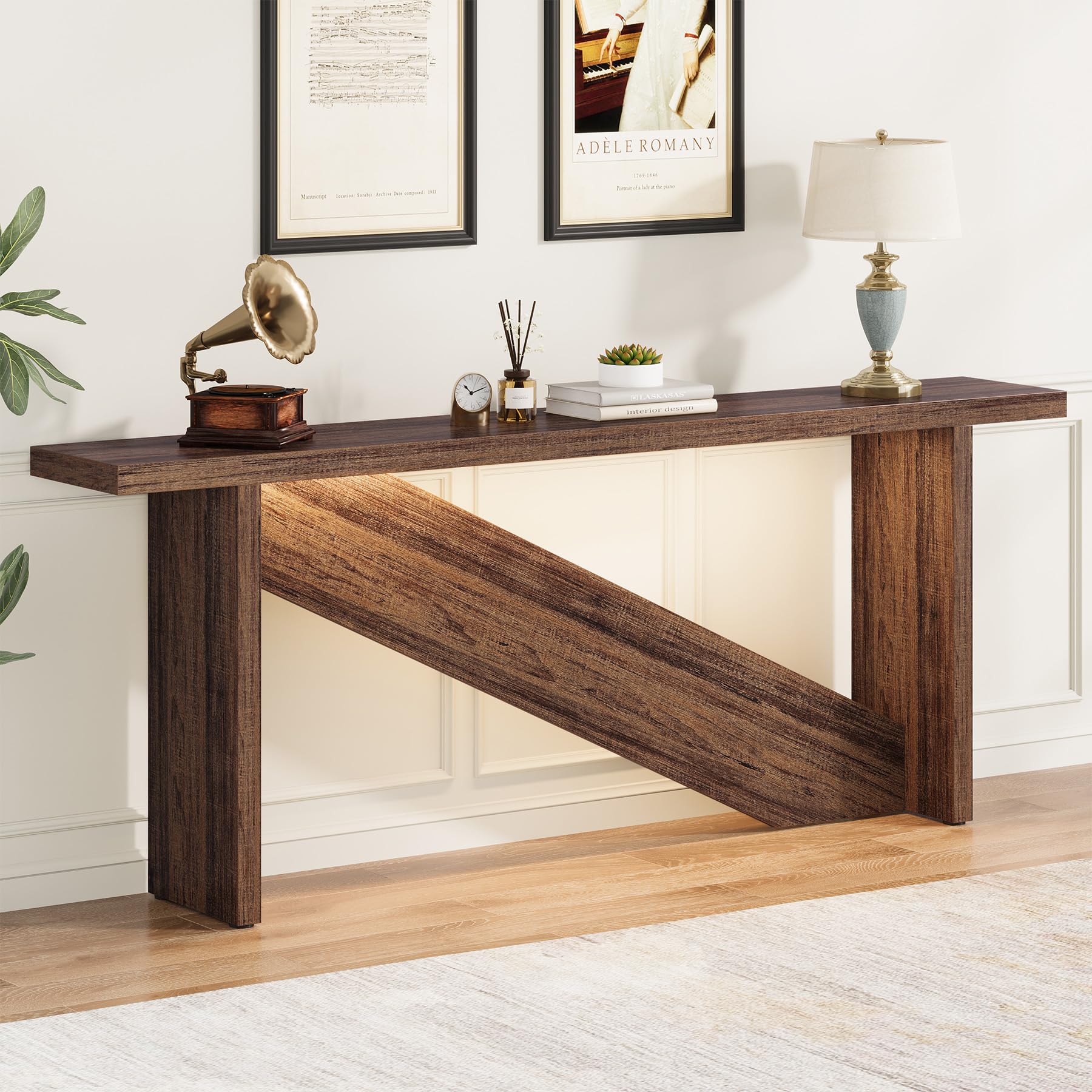 VANOMi 70.86-Inch Farmhouse Console Table with LED Light, Narrow Long Wood Sofa Table Behind The Couch, Foyer Table for Entryway, Modern Rustic Console Tables Long Sofa Table for Living Room, Hallway