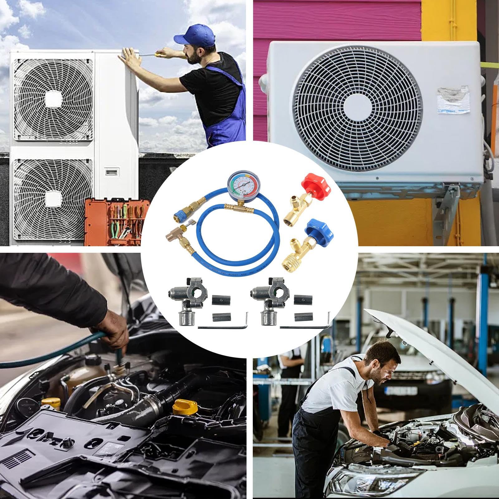 Kit Ricarica Gas R134a Car. Rec. Test Rip. Man. | Kit Ricarica Smart AC R134a Diagnostica Raffreddamento Riparazione Cavi Auto Forniture Ricambio Auto E Casa