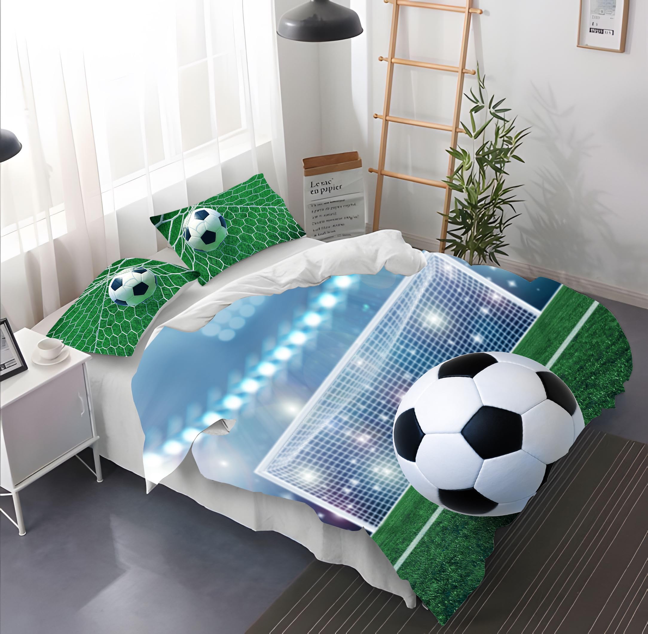 Copripiumino da Calcio 135×200 cm,Biancheria da Letto con Stampa Calcio per Bambini,Copripiumino con Stampa Calcio 3D + 2 Federe 50 x 75 cm(Football 3)