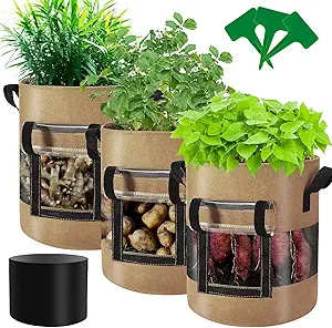 Visible Potato Grow Bags 10 Gallon with Flap 3-Pack,Potatoes Growing Containers with Handles&Visible Space, Heavy Duty Thickened Aeration Nonwoven Fabric Pots,alse for Tomato Strawberry