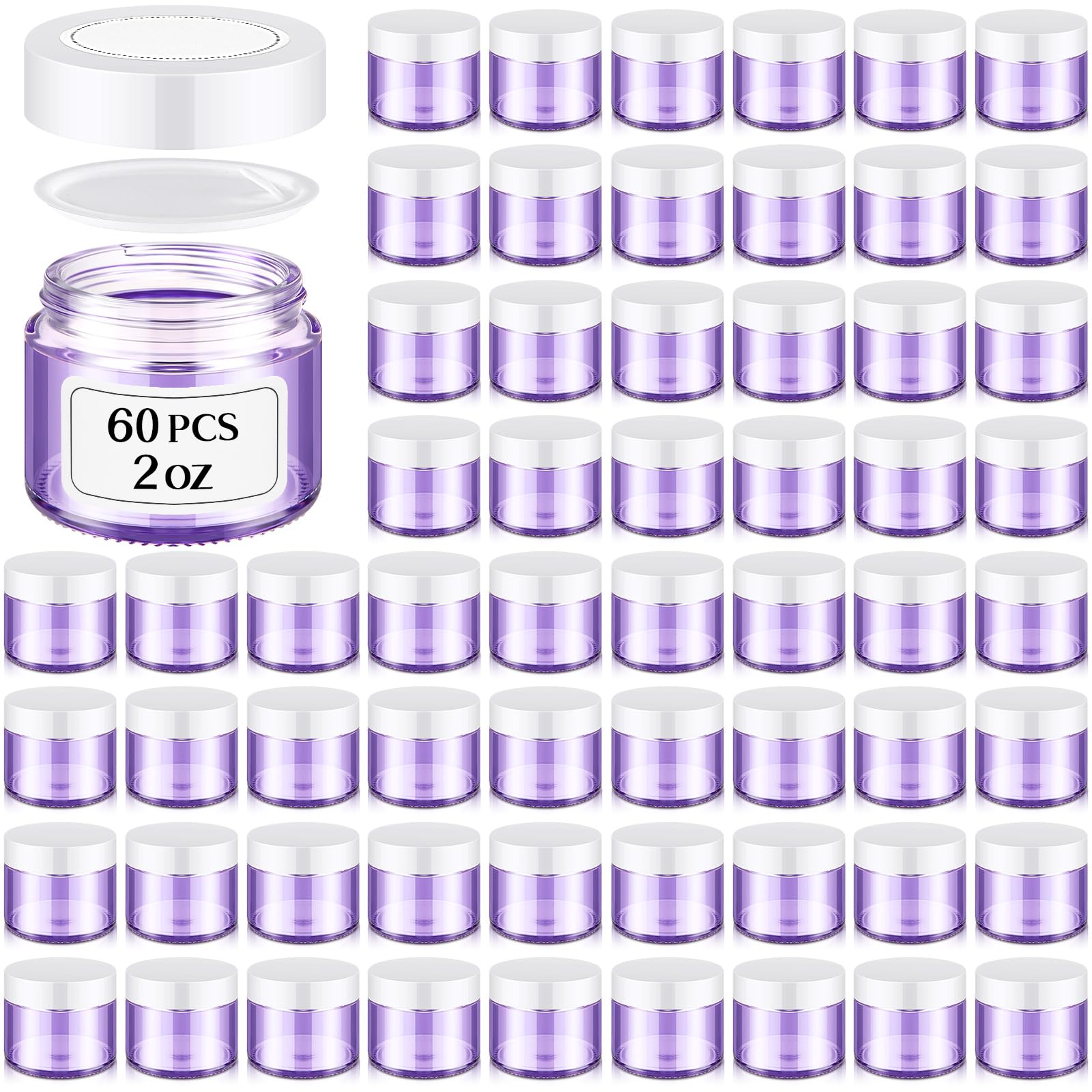 Layhit 60 Pcs 2 oz Glass Jars with Lids Bulk, Small Jars Containers Travel Storage Jar with Inner Liners Labels for Candle Scrubs, Lotions, Cream, Lip