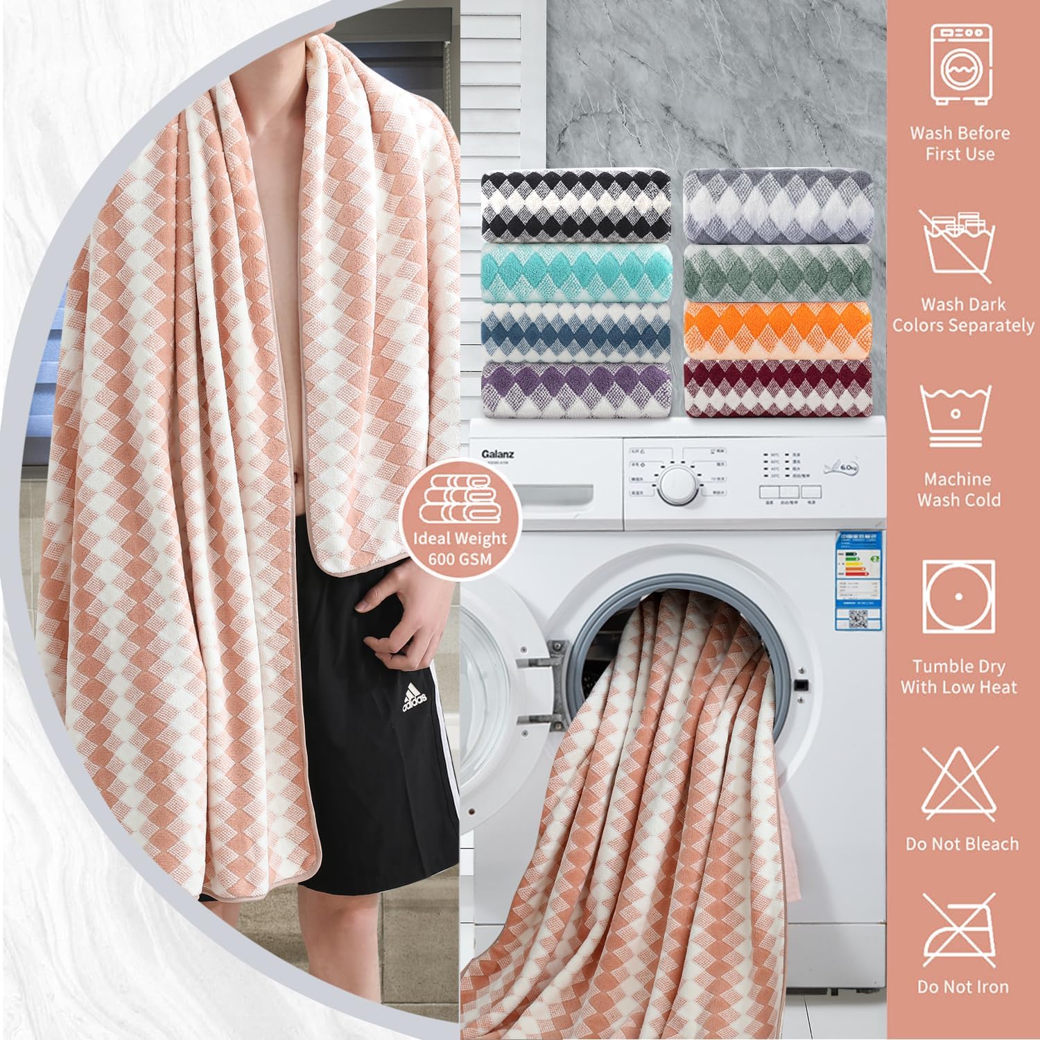4 Piece Extra Large Bath Towel Set Oversized Bath Sheet 35x70 Bathroom Towel Set Soft Highly Absorbent & Quick Dry Premium Bath Towel for Bathroom 600GSM Shower Towel Spa Gym Hotel,Peach