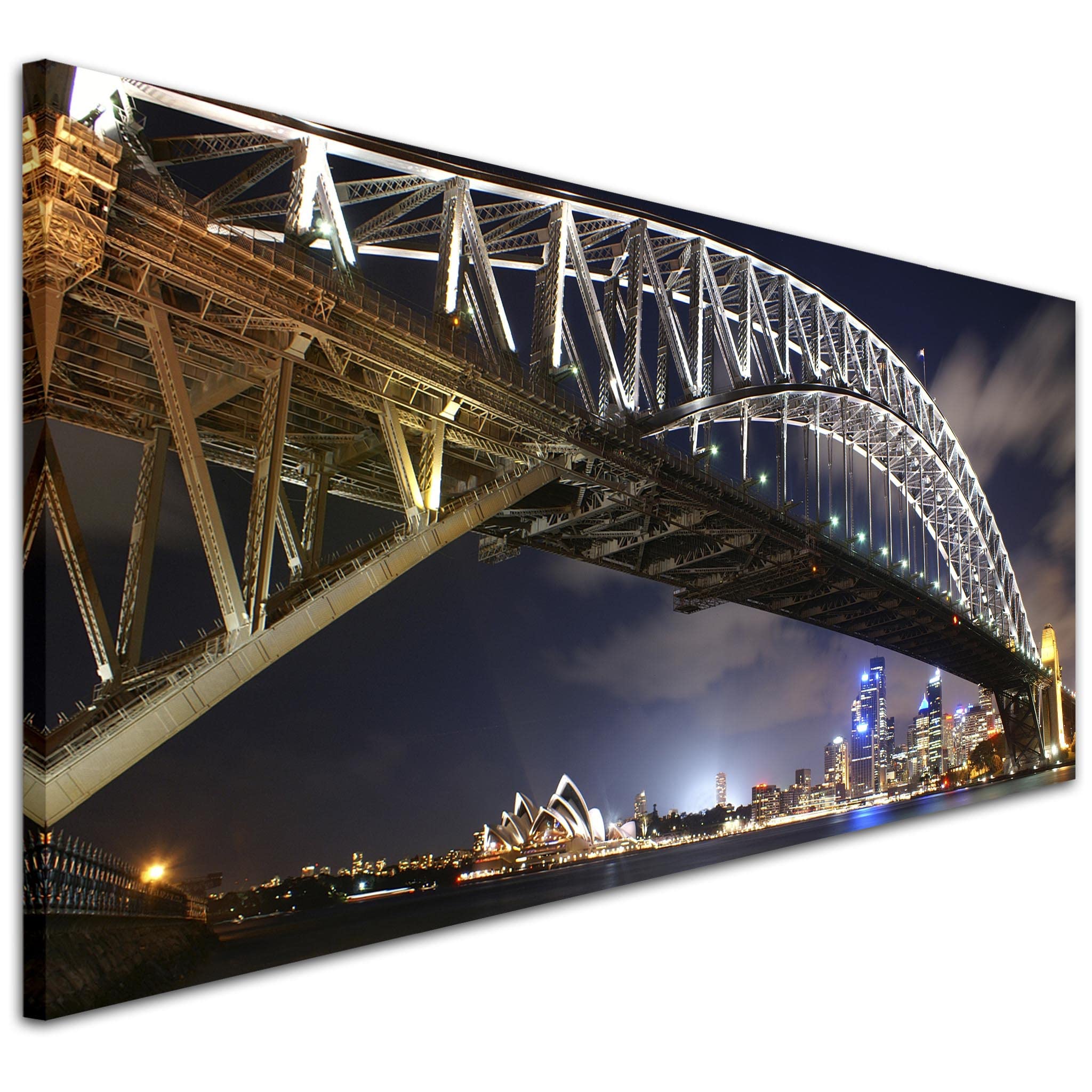 Wallfillers Canvas Prints of Sydney Harbour Bridge at Night - City Wall Art - 1041 Small - 97x40cm