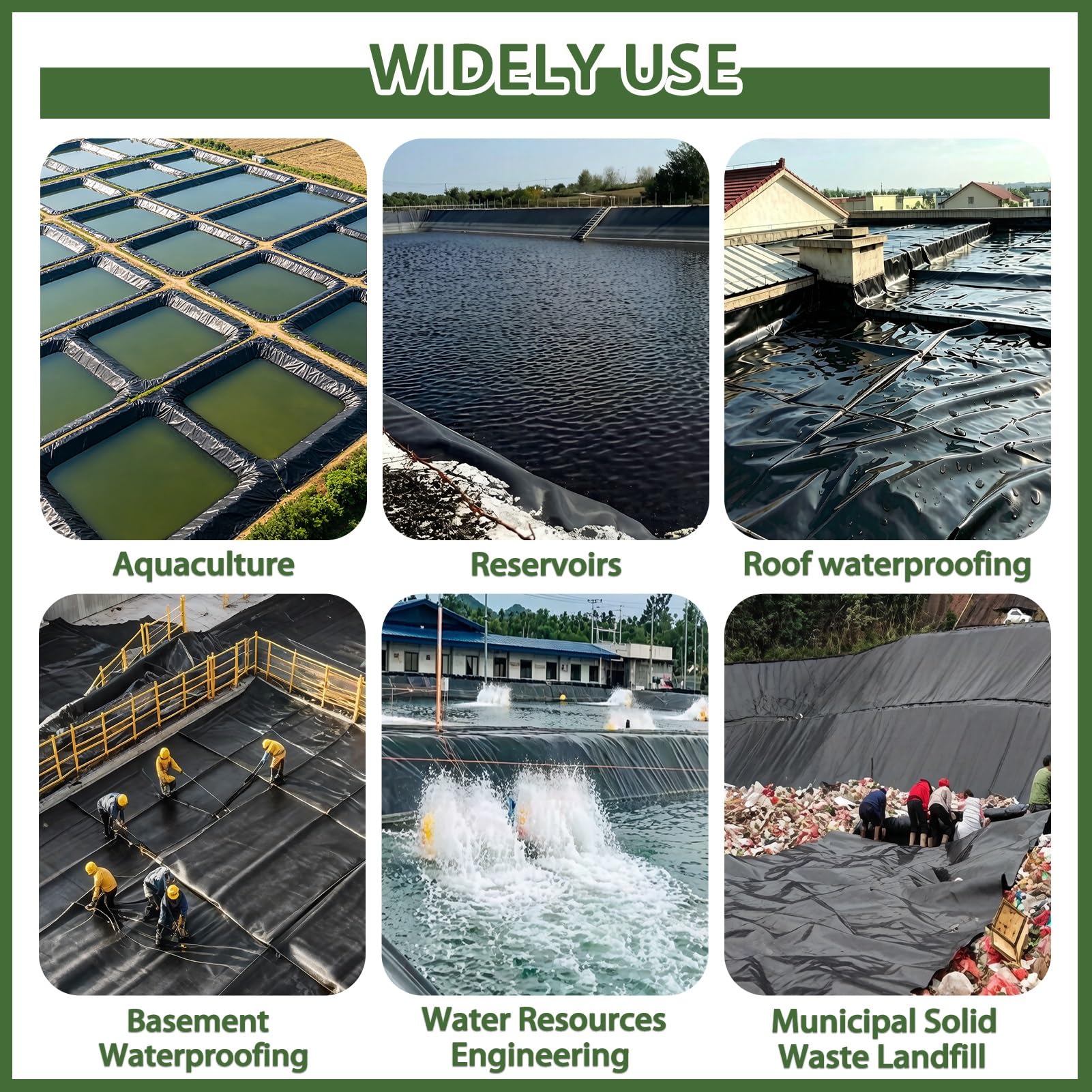 Revestimiento para Estanque Negro HDPE | 3x5m 5x7m 6x6m 7x8m 8x10m 10x12m Base para estanques Koi Exterior | Película Sellado Membrana Prueba Humedad para embalses(5x7m)