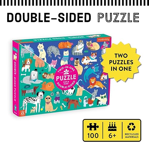 Miniatura 2 de Mudpuppy Rompecabezas de doble cara para gatos y perros 100 piezas 22 x 165 pulgadas rompecabezas familiar perfecto para mayores de 6 años