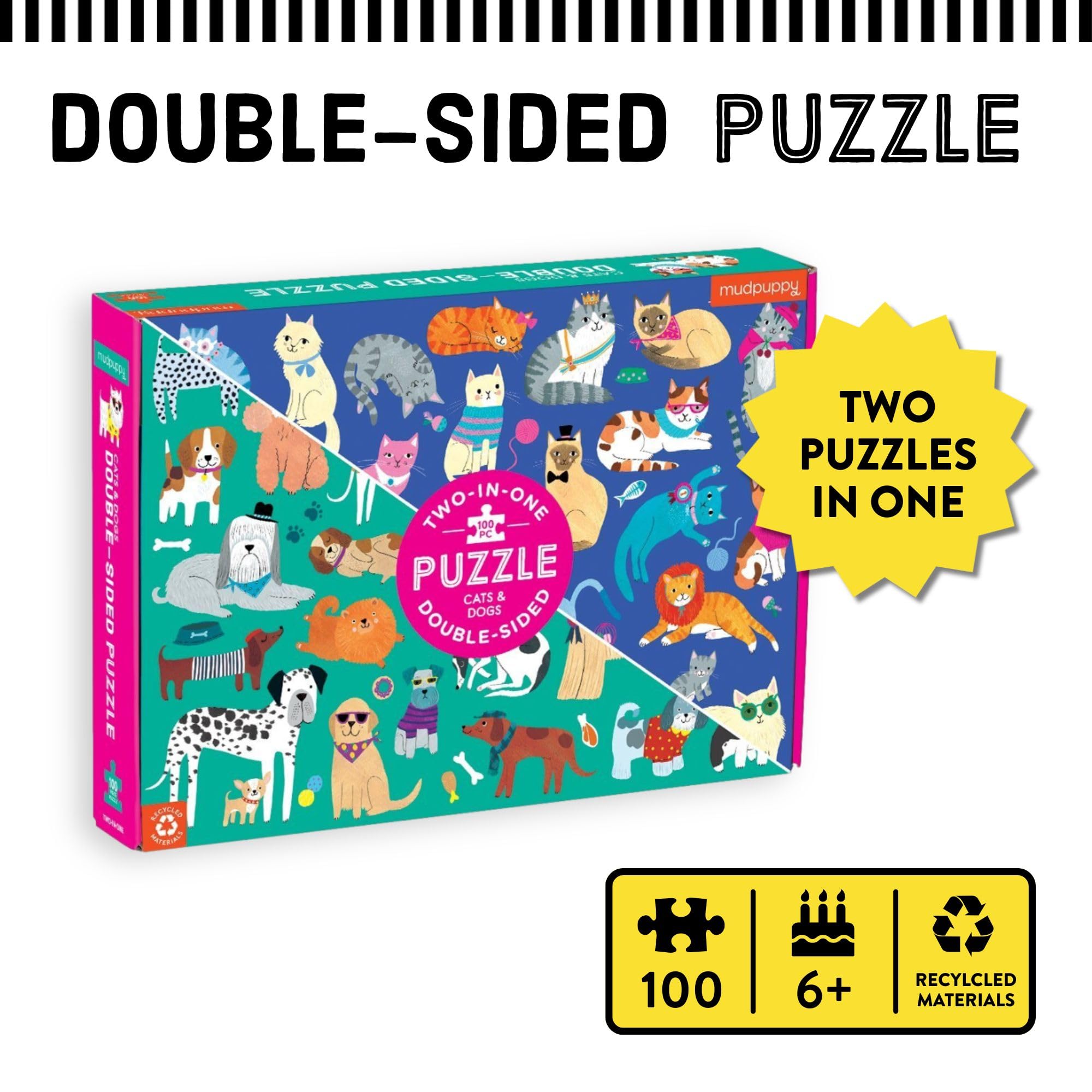 Amazon.com: Mudpuppy Cats and Dogs Double-Sided Puzzle, 100 Pieces