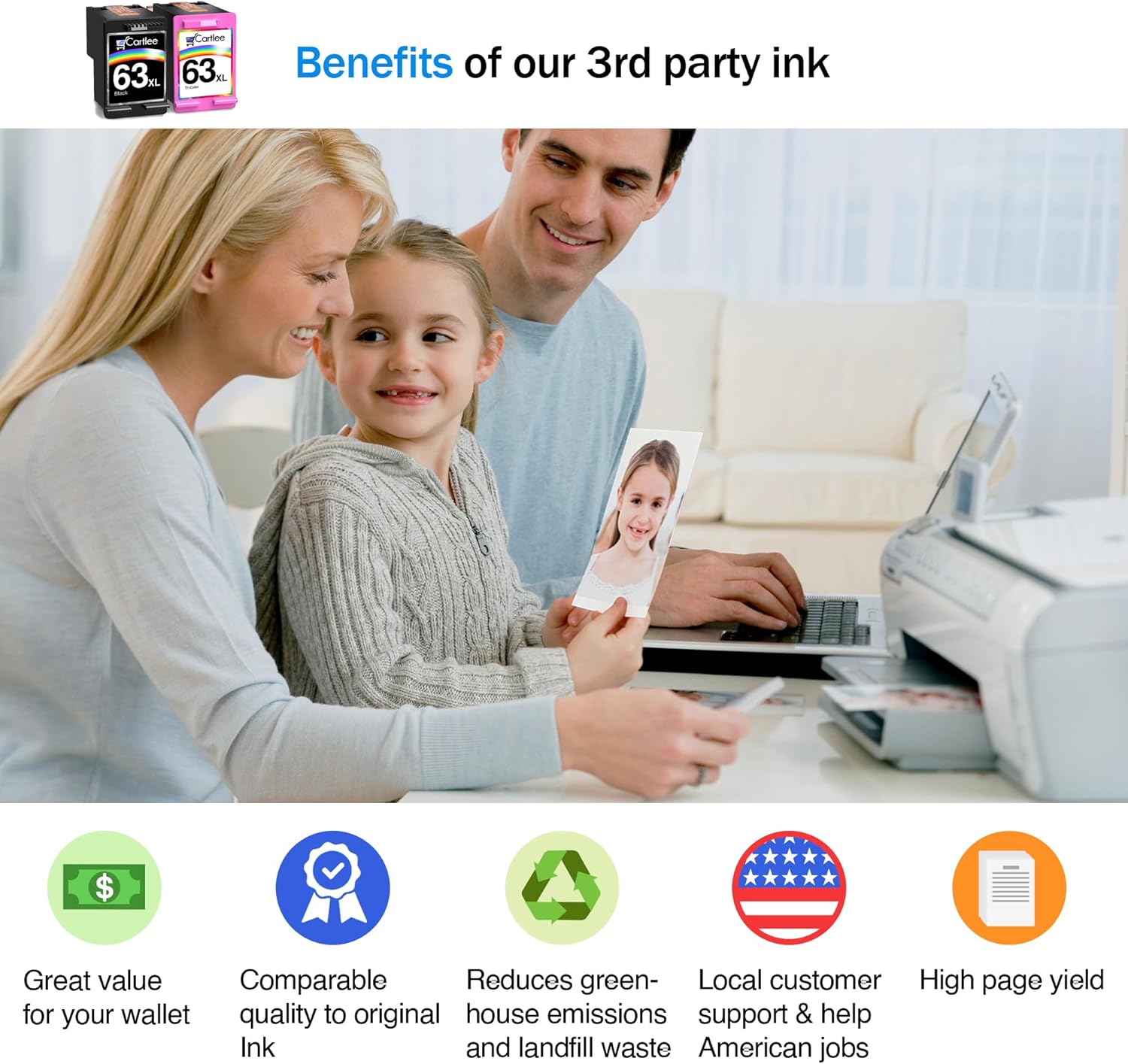 Cartlee Remanufactured Ink Cartridge Replacement for HP 63xl Ink Cartridges Black and Color Combo Pack for HP 63 Cartridges for hp Envy 4520 Printer for hp 63 XL 2pk