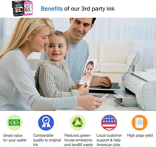Miniatura 2 de Cartlee Cartucho de tinta remanufacturado de repuesto para cartuchos de tinta HP 63xl negro y color para HP63xlblack y paquete combinado de color