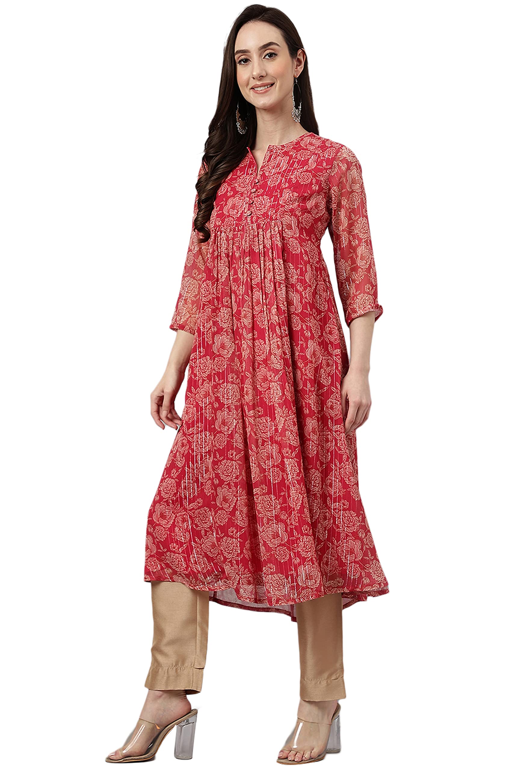 Janasya Women's Chiffon Lurex Floral Printed A-line Kurta product image 4