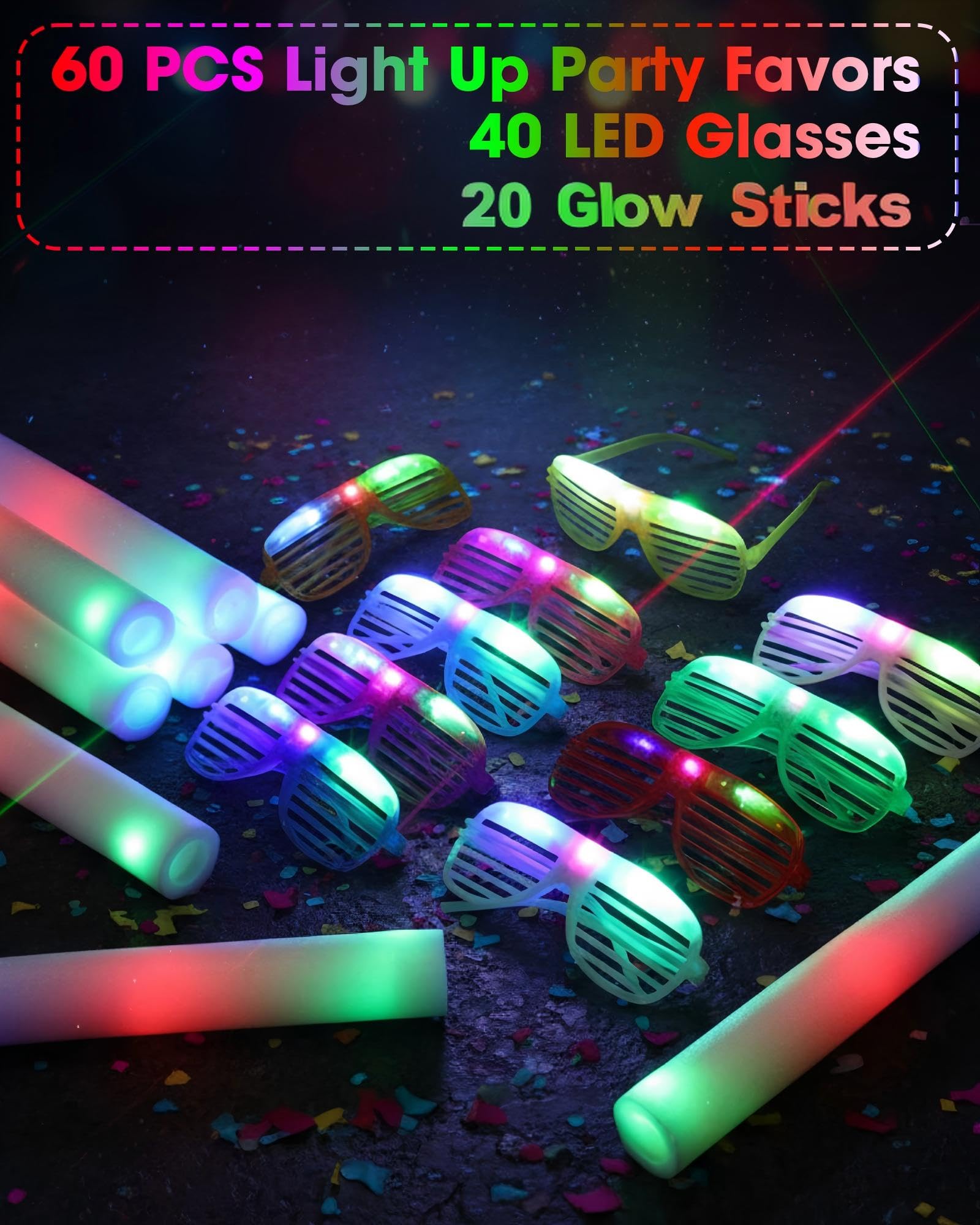 Maitys Varillas de espuma iluminadas, gafas de sol que brillan en la oscuridad, varillas de espuma LED para iluminar suministros
