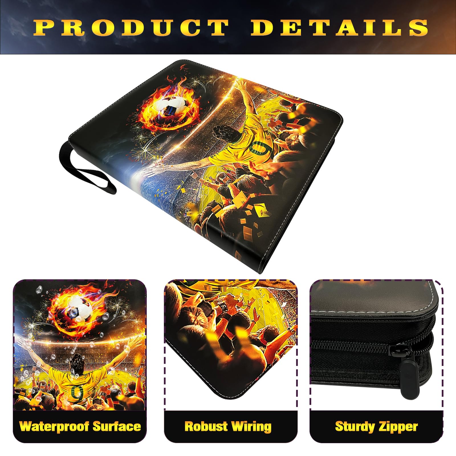Football Card Binder 900 Pockets, Trading Card Binder 9 Pocket With 50 Removable Sleeves Fits 900 Sport Cards, 3 Ring Card Holder With Zipper, Collector Storage Album