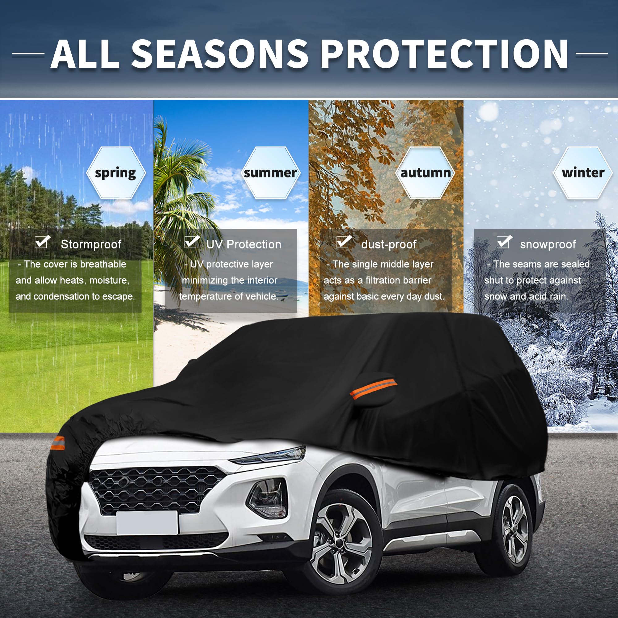 X AUTOHAUX Car Cover Outdoor Waterproof Sun Rain Snow Hail Protection with Left Side Door Zipper Aluminum Film — view 2