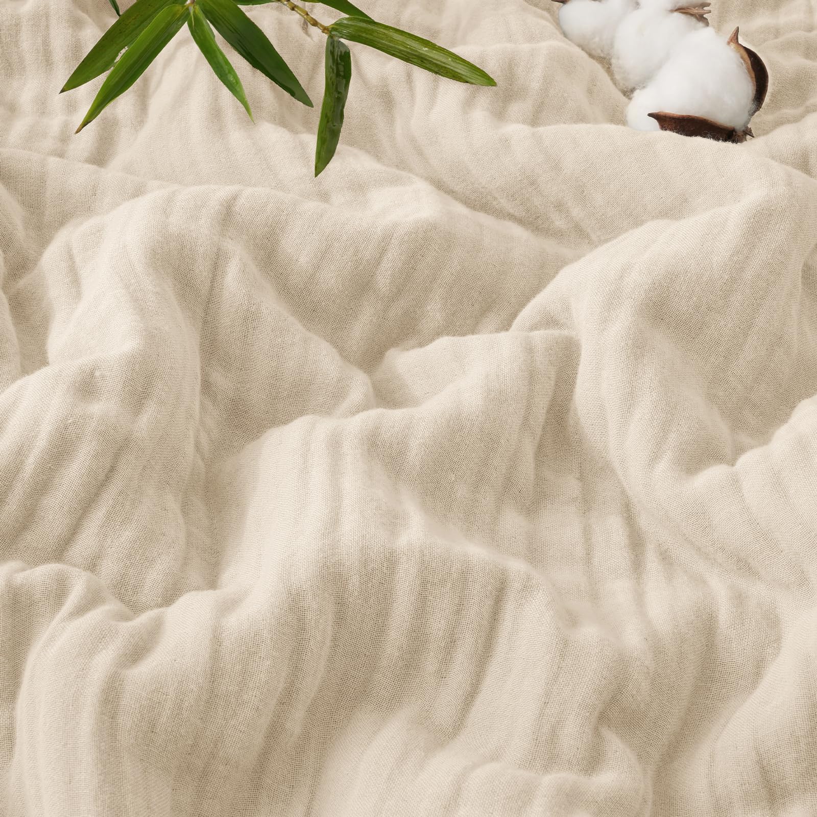 PHF Cooling Muslin Blanket Twin Size, Lightweight Gauze Blanket for Adults, 60% Rayon Derived from Bamboo & 40% Cotton for Summer, 4-Layer Soft