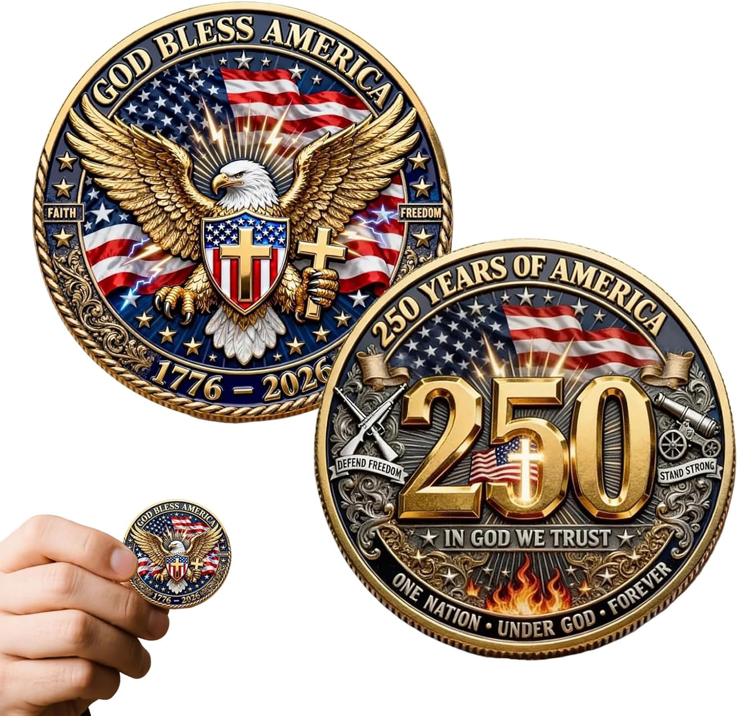 America Anniversary Commemorative Coin USA 250th Anniversary Coin Challenge for Patriotism History Lovers Durable Metal Anniversary Coins for Display Collectors & Gift Idea (1pc)