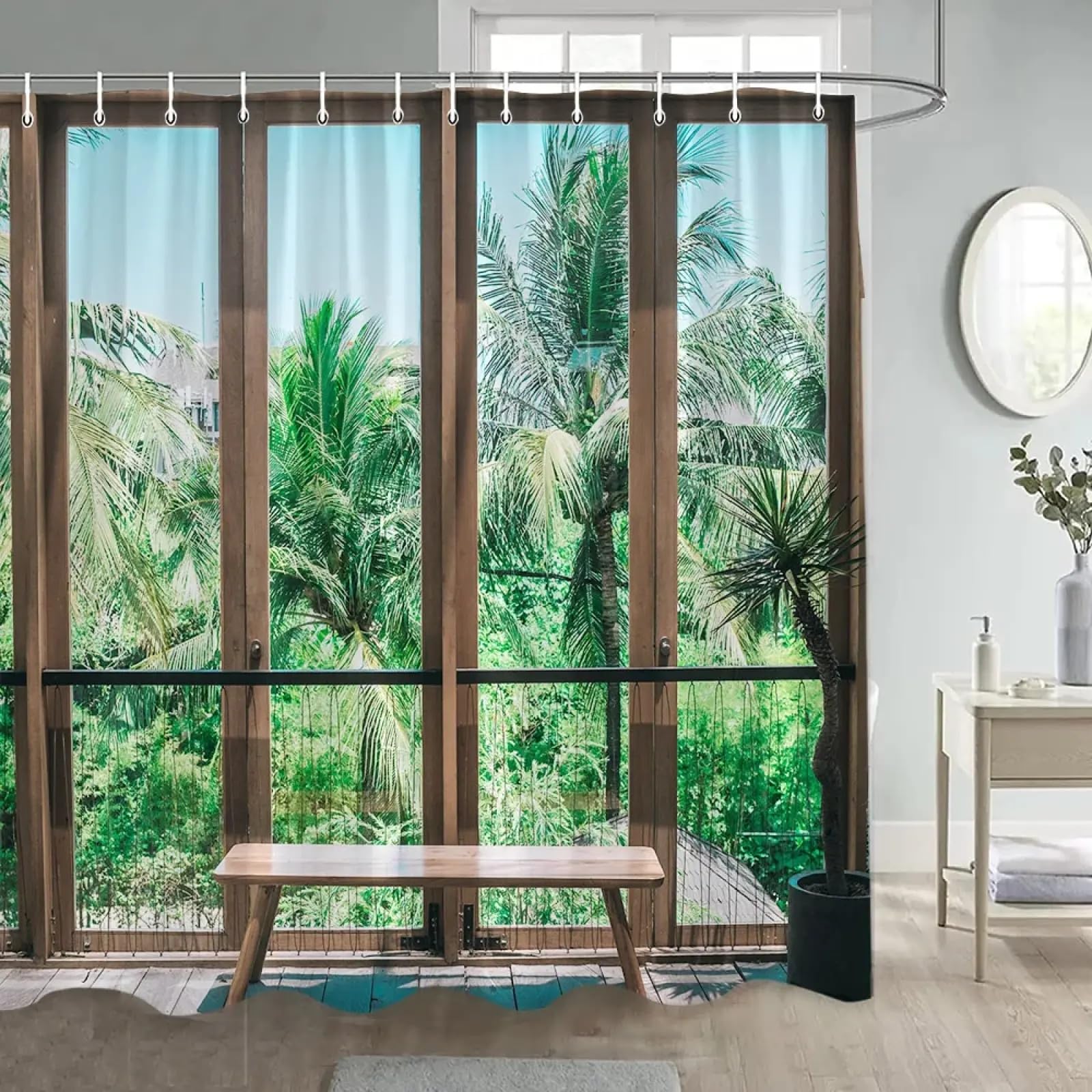 Rideaux de douche paysage de palmiers marron 180x223cm pour salle de bain