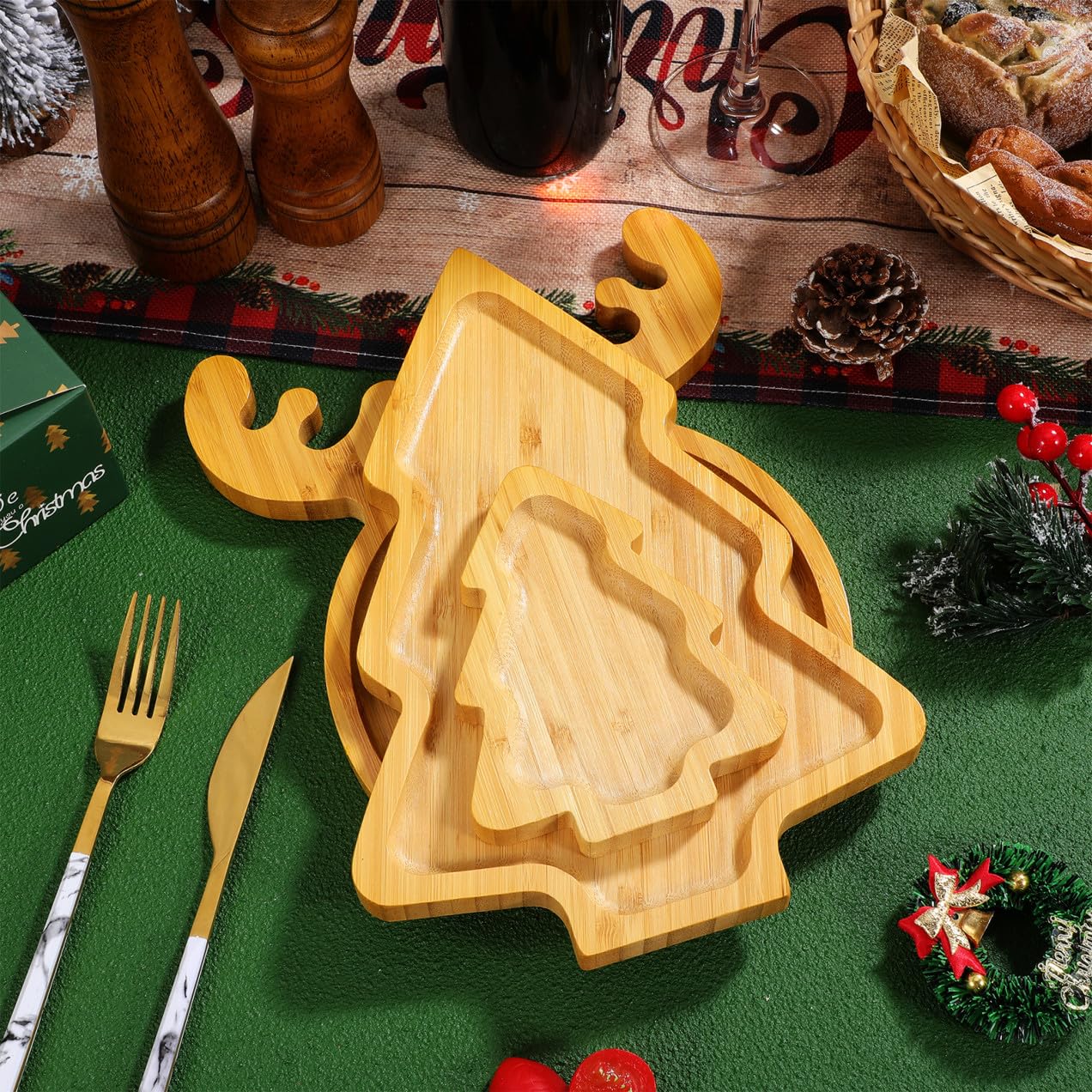 3piezas Bandejas Diseño De Árbol De Navidad y Reno Bandeja Creativa para Aperitivos Frutas y Dulces Fiestas Navideñas Fácil Limpieza y Uso Versátil