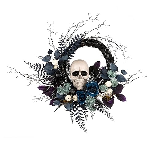 National Tree Company Artificial Halloween Skull Wreath, Black, 24inch