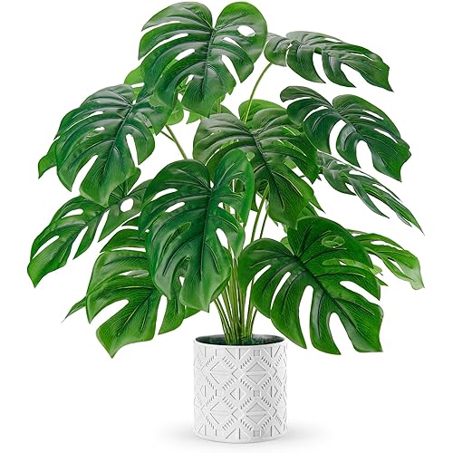 Der Rose Artificial Plants Indoor Large 28'' Fake Monstera Faux Potted Plants Indoor Tall for Home Farmhouse Bedroom Living Room Decor